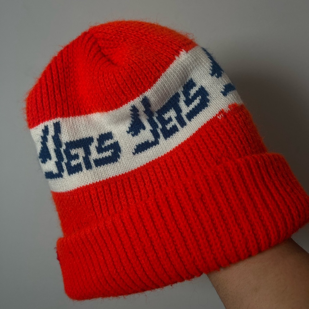 👕🌶 RARE Vintage NHL Winnipeg Jets Wrap Around Knitted Heavyweight Beanie